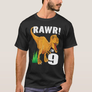 Camiseta Crianças Rawr Eu sou 9 Dinossauros Rex 9º Aniversá