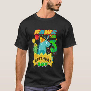 Camiseta Crianças Rawr Eu sou o 3º Aniversário Garoto Dino