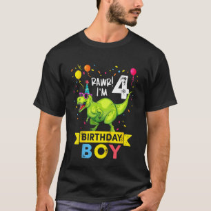 Camiseta Crianças Rawr Eu sou o 4º aniversário Menino Dinos