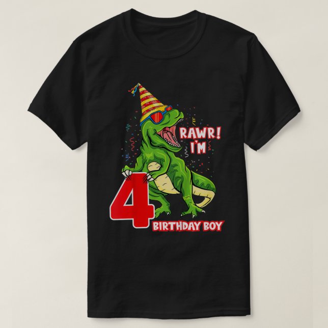 Camiseta Crianças Rawr Eu sou o 4º aniversário T Re Dinossa (Frente do Design)
