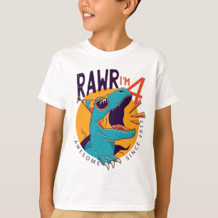 Camiseta Crianças Rawr Eu sou o 4º aniversário T Rex Din