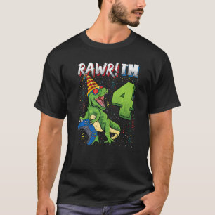 Camiseta Crianças Rawr Eu sou o 4. º aniversário Dinossauro
