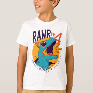 Camiseta Crianças Rawr Eu sou o 4. º Aniversário T Rex Dino