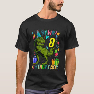 Camiseta Crianças Rawr Eu sou o 8. º aniversário Dinossauro