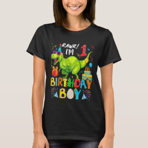 Camiseta Crianças Rawr Eu sou primeiro aniversario Garoto D