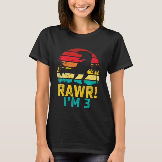 Camiseta Crianças Rawr Eu tenho 33 anos Dinossauro Rex 3º a (Frente)
