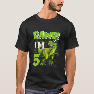 Camiseta Crianças Rawr Eu tenho 5 T Rex Dinossaur 5 anos 5