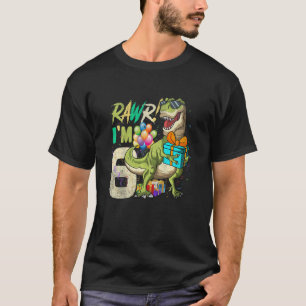 Camiseta Crianças Rawr Eu tenho 6 6 Rex no Aniversário Dino