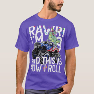 Camiseta Crianças Rawr Eu tenho 9 anos Aniversário presente