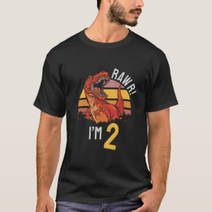 Camiseta Crianças Rawr Im 2 Dinossauro T Rex 2 Anos Anivers