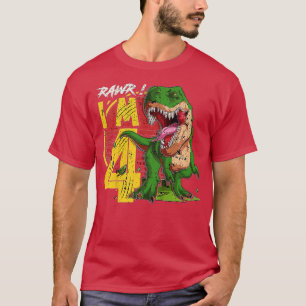 Camiseta Crianças Rawr Im 4 4º aniversário T Rex dinossauro