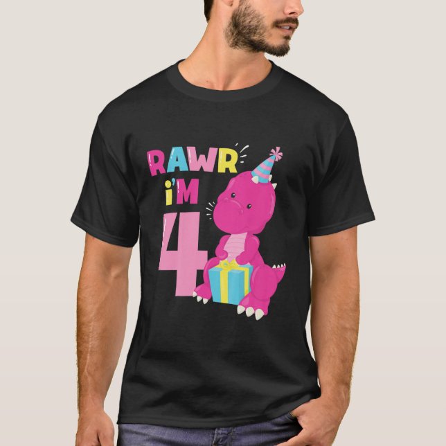 Camiseta Crianças Rawr Im 4 Dinossauras Festa De Aniversári (Frente)