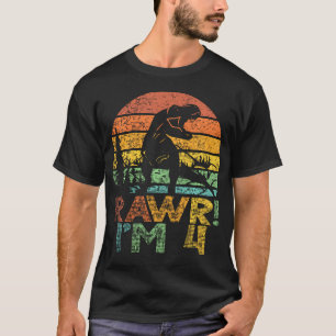 Camiseta Crianças Rawr Im 4 Dinossauros T Rex 4 Anos Menino