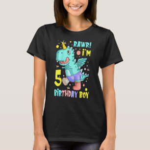 Camiseta Crianças Rawr Im 5 5 Birthday Boy Trex Dinosaur Bi