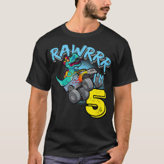 Camiseta Crianças Rawr Im 5 5 Birthday Monster Truck TRex D