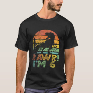 Camiseta Crianças Rawr Im 6 Dinossauro T Rex 6 Anos 6
