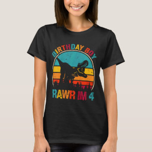 Camiseta Crianças Rawr Sou 4 Dinossauro 4º Aniversário Garo