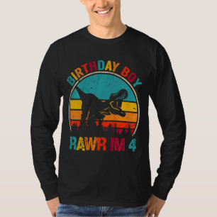 Camiseta Crianças Rawr Sou 4 Dinossauro 4º Aniversário Garo