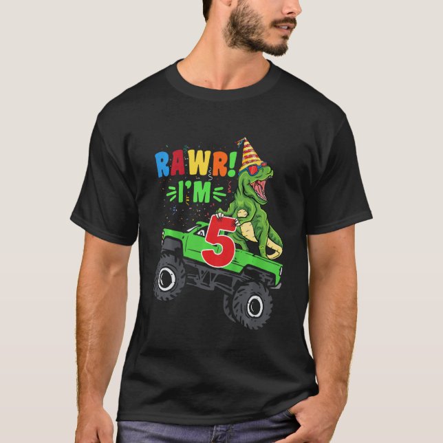 Camiseta Crianças Rawr Sou 5 Monstros Dinossauros Truck T R (Frente)
