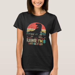 Camiseta Crianças Rawr Sou 8 Dinossauros Rex 8º Aniversário