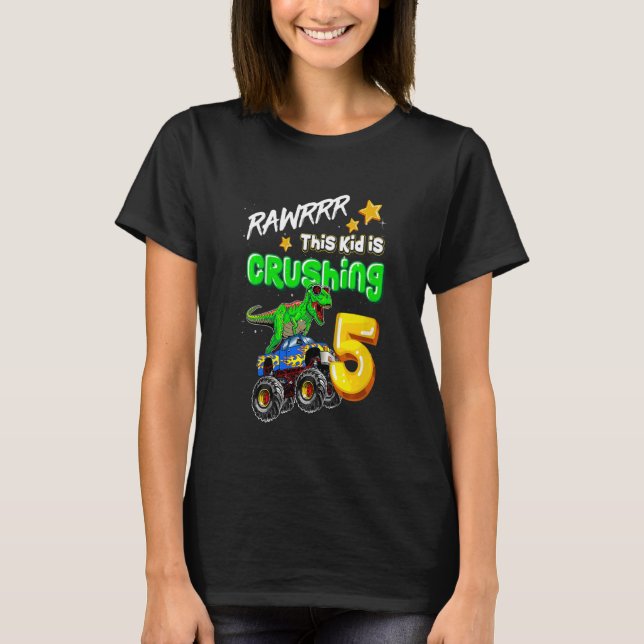 Camiseta Crianças Rawrrrrr Este Garoto Está Esmagando 5 Mon (Frente)