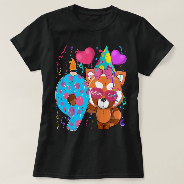 Camiseta Crianças Red Panda 9º Aniversário I'm 9 Anos G (Frente do Design)