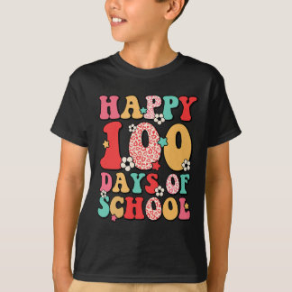Camiseta Crianças Retro Groovy 100 Dias Feliz 100º Dia da E