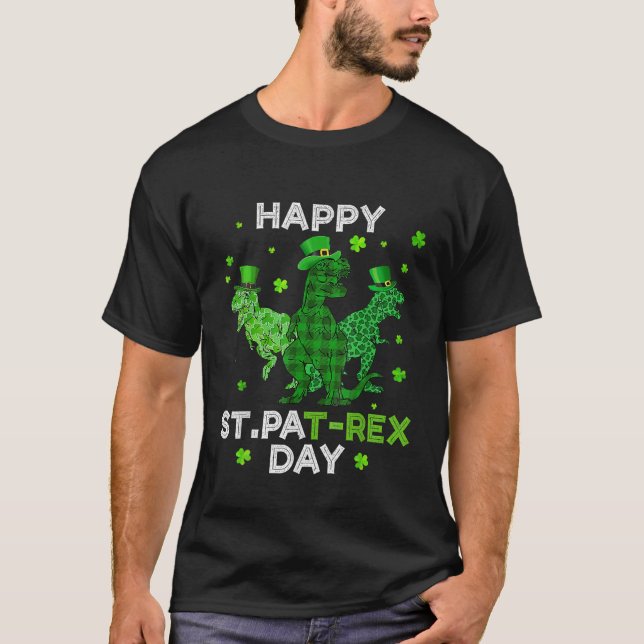 Camiseta Crianças Rex Dinossaur Irlandês Shamrock Dia de Sã (Frente)