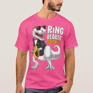 Camiseta Crianças Ring Bearer Saurus Shirt Tux T Rex Weding