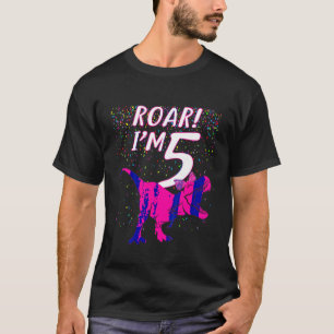 Camiseta Crianças Roam Dinossauro Eu tenho 5 anos Garota de