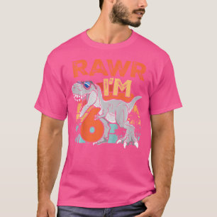 Camiseta Crianças Roar Rawr Eu Sou Seis Garotos 6 de Aniver