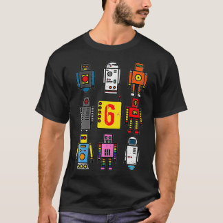Camiseta Crianças Robot 6 Birthday Retro Robotics com númer
