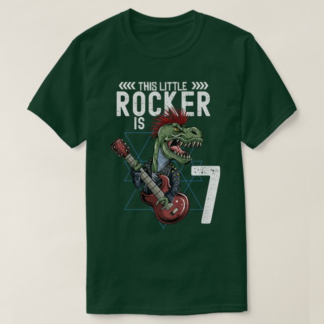 Camiseta Crianças Rock and Roll Music T Rex Dinosaur 7 Birt (Frente do Design)