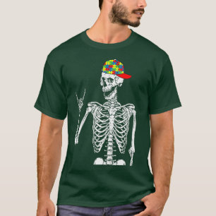 Camiseta Crianças Rock N Roll Skeleton Mão Autismo Sensibil