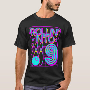 Camiseta Crianças Rolando Em 9 Boliches Retro Bowler 9º Nas