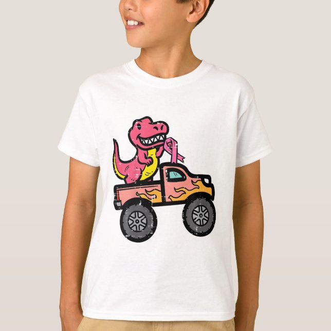 Camiseta Crianças Rosa Dino Monstro Cancer de Mama de Camin (Frente)