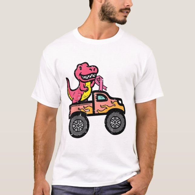 Camiseta Crianças Rosa Dino Monstro Cancer de Mama de Camin (Frente)