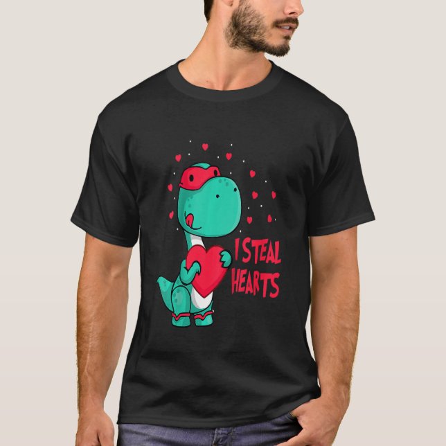 Camiseta Crianças Roubo Corações Dia de os namorados Dinoss (Frente)