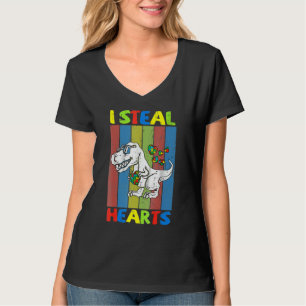 Camiseta Crianças Roubo Corações Trex Dinossaur Toddler Aut