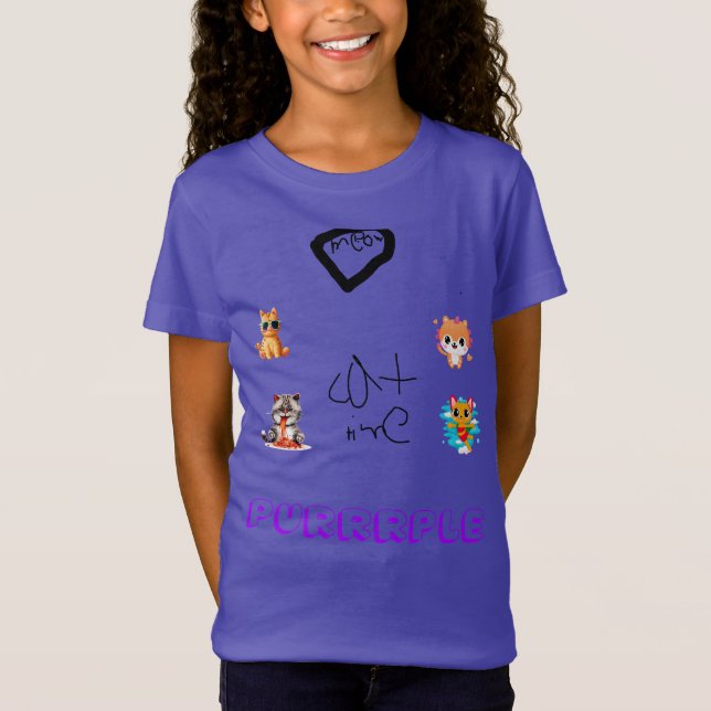 Camiseta Crianças Roxas de Colagem de Gato Quirky (Frente)
