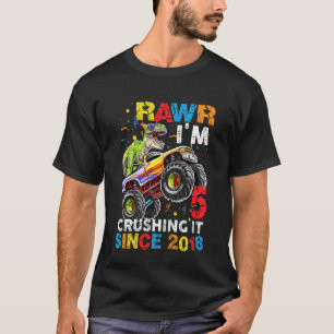 Camiseta Crianças RTex Dinossaur Monster 5 Aniversário