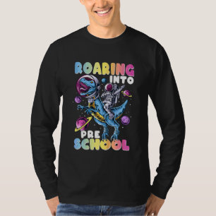 Camiseta Crianças Rugindo no Pré-Escolar Dinossauro Astrona