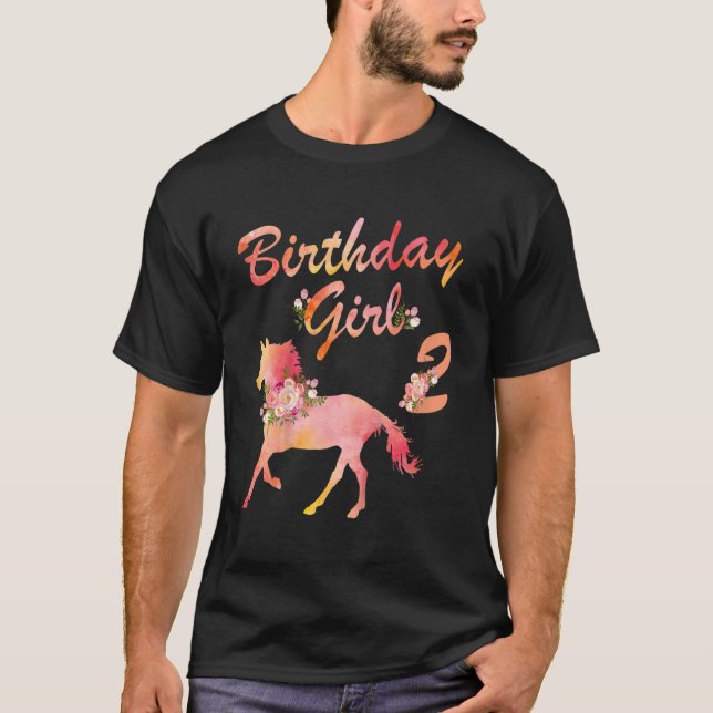 Camiseta Crianças segundo aniversário De Cavalo Para Menina (Frente)