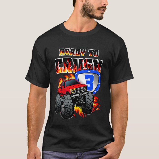 Camiseta Crianças segundo aniversário Monster Truck Anivers (Frente)
