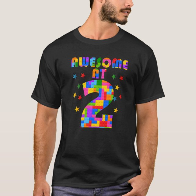 Camiseta Crianças segundos aniversários 2 Blocos componente (Frente)