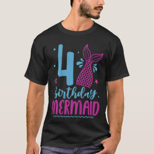Camiseta Crianças Sereia do 4º Aniversário de 4 anos Sereia