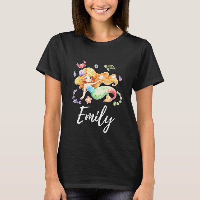 Camiseta Crianças Sereia Menina Nome Emily (Frente)