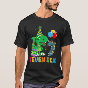 Camiseta Crianças Sete Rex Aniversário De 7 Anos Dinossauro