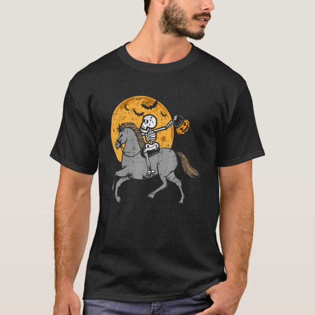 Camiseta Crianças Skeleton Lua Andando Cavalos Doentes (Frente)