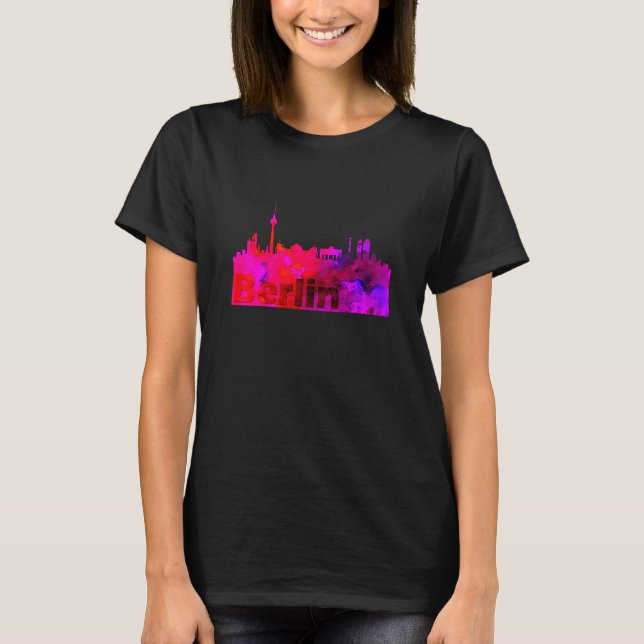 Camiseta Crianças Skyline Berlin Alemanha Capital Watercolo (Frente)